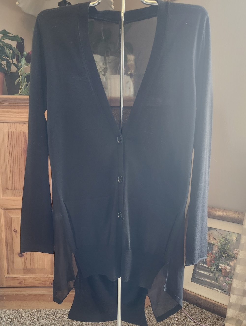PierAntonioGaspari - Italian Black Women's Long Button Cardigan Sheer Back Panel